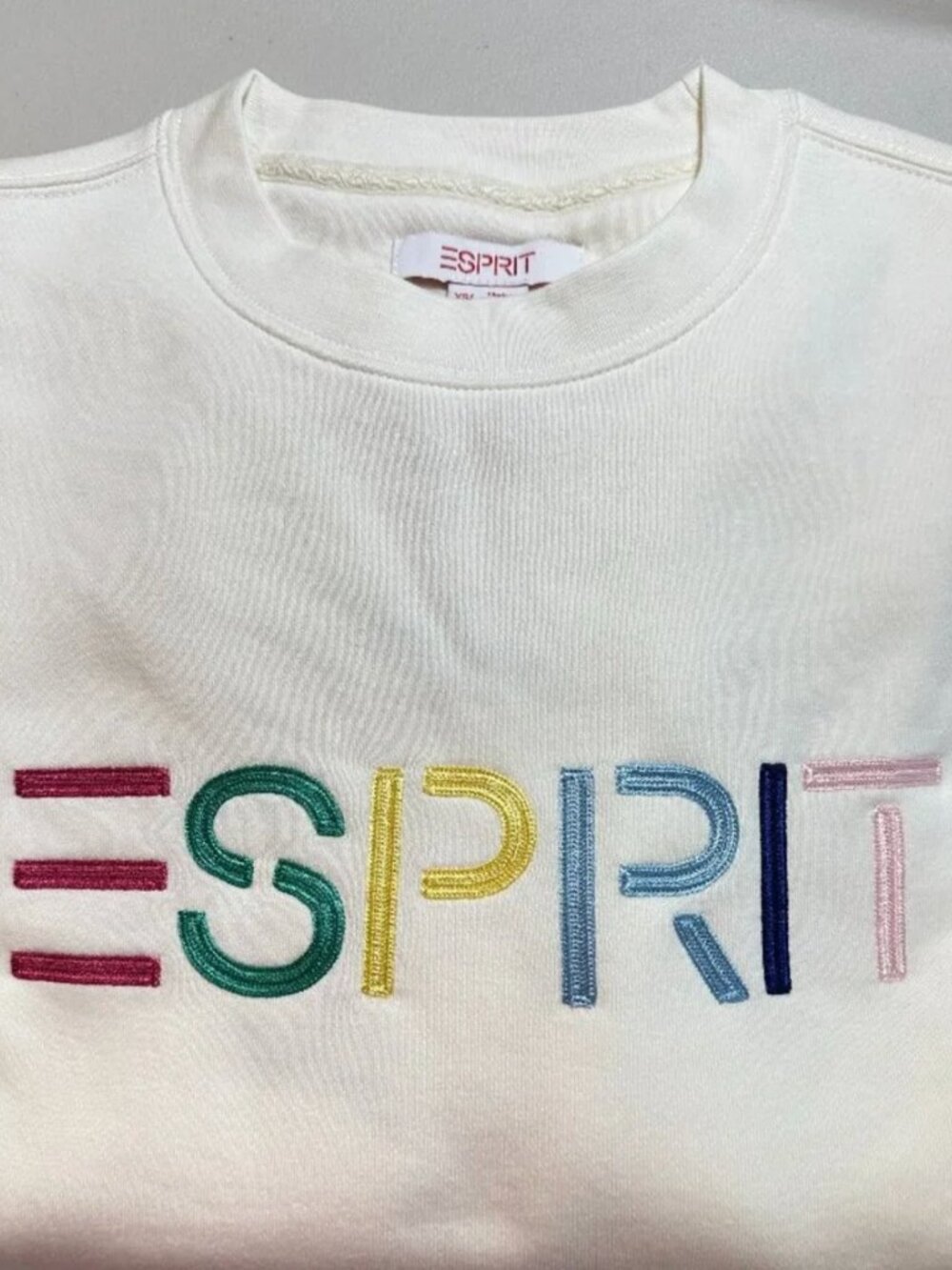 Esprit Embroidered Logo Crewneck Sweatshirt Cream XS